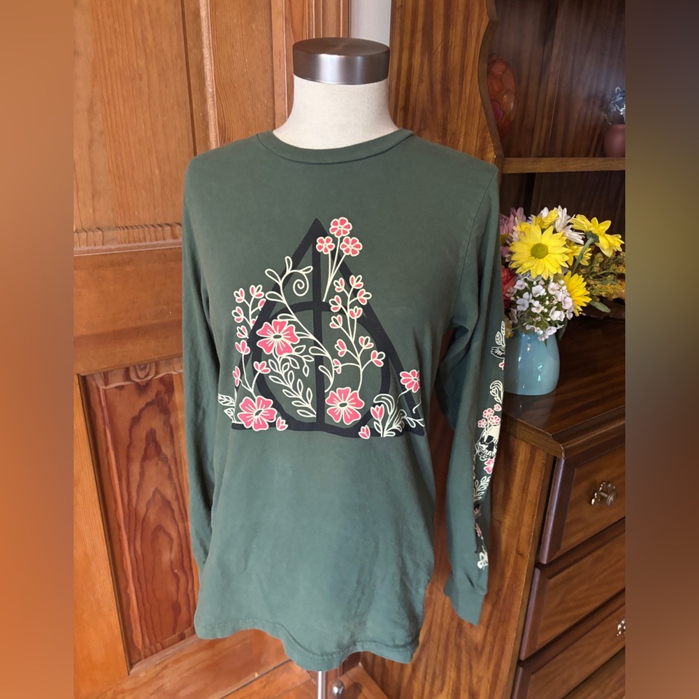 Beautiful Deathly Hallows Floral Long Sleeve Shirt Harry Potter XS